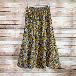Natural Life Womens Mustard Yellow Blue Floral Lightweight Boho Maxi Skirt S/M
